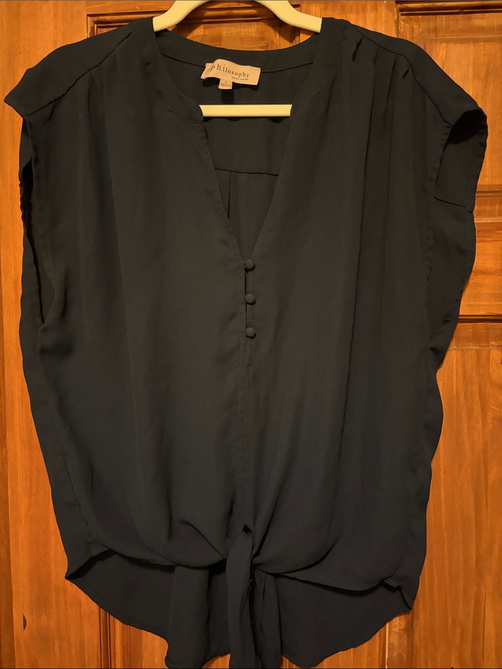 Philosophy Navy Tie-Hem Cap Sleeve Blouse